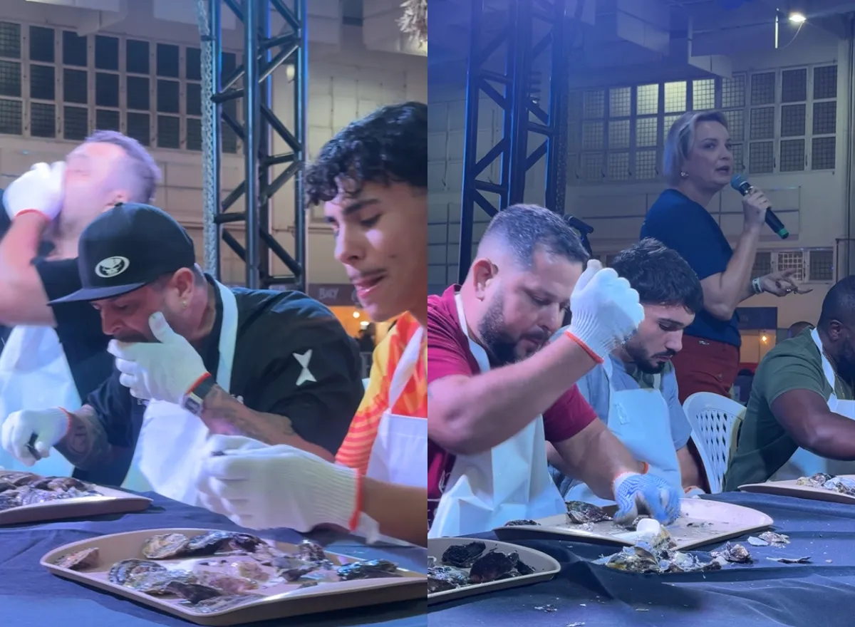 VÍDEO: competidores disputam quem abre e come mais ostras em 60 segundos em Florianópolis