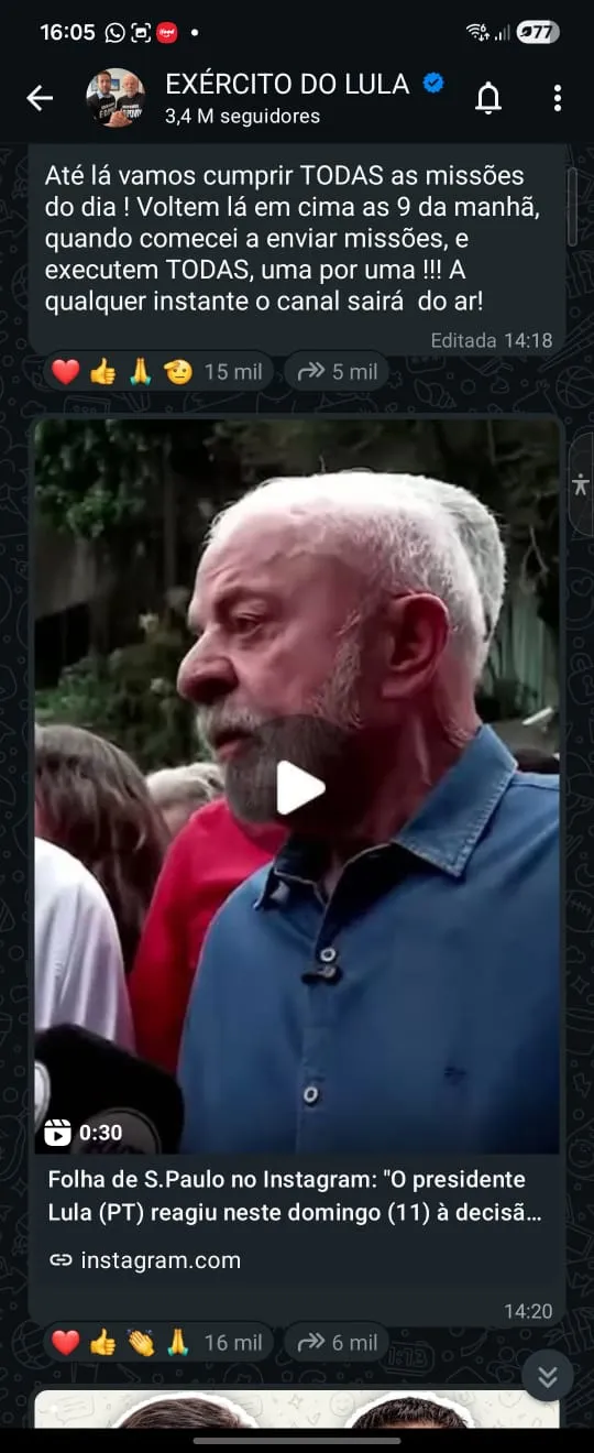Relator no TSE derruba decisão de Nunes Marques e mantém canal de Whatsapp 'Exército do Lula' no ar