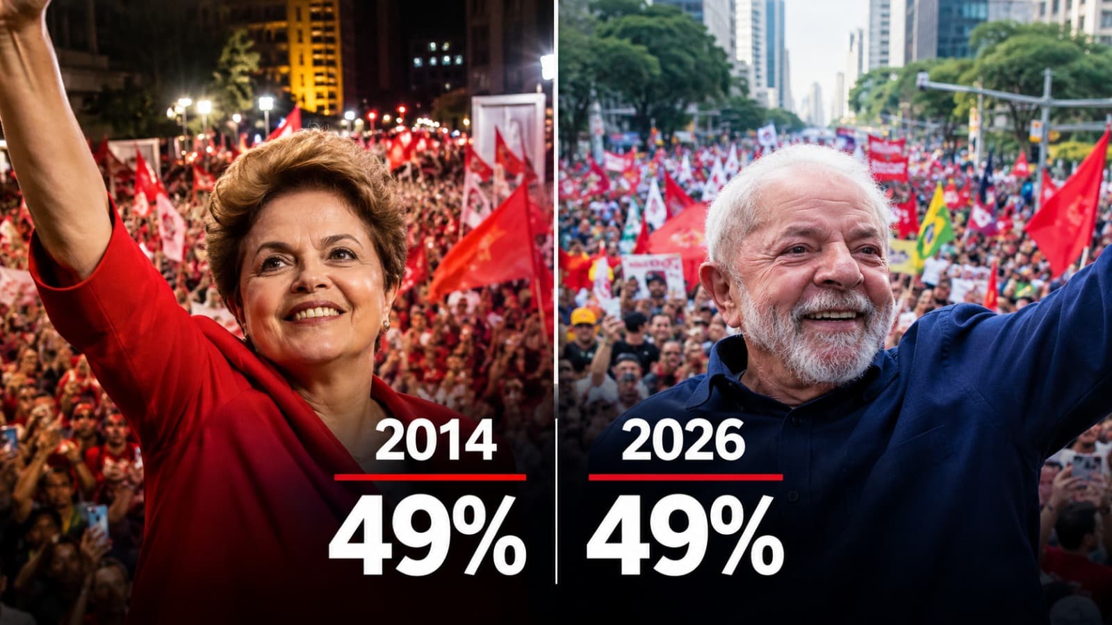 Lula repete os 49% de Dilma em 2014, ano da virada histórica